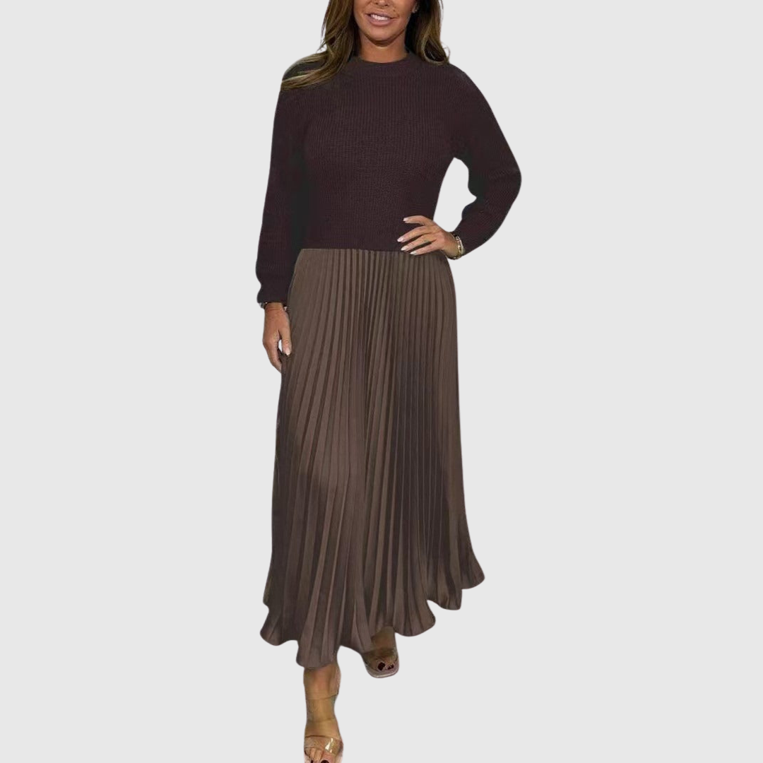 Women’s Two Piece Pleated Maxi Dress And Sweater Set