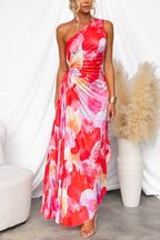 Women’s Pleated One-Shoulder Evening Dress