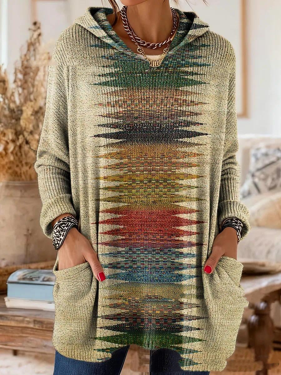 Women’s Retro Ethnic Print Hooded Tunic