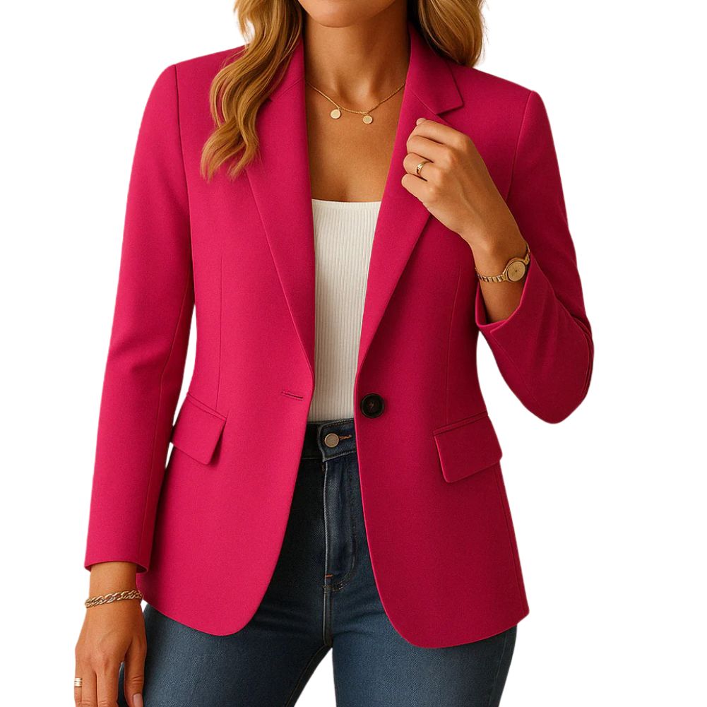 Womens Stretch Blazer with Notched Lapel and Single-Button Closure, Machine Washable
