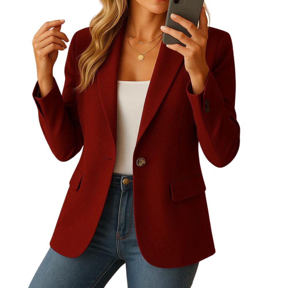 Womens Stretch Blazer with Notched Lapel and Single-Button Closure, Machine Washable