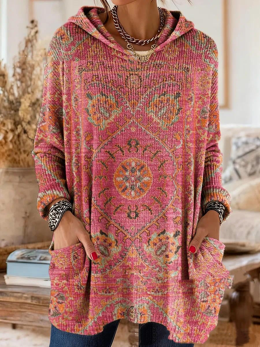 Women’s Retro Ethnic Print Hooded Tunic