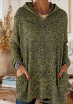 Women’s Retro Ethnic Print Hooded Tunic