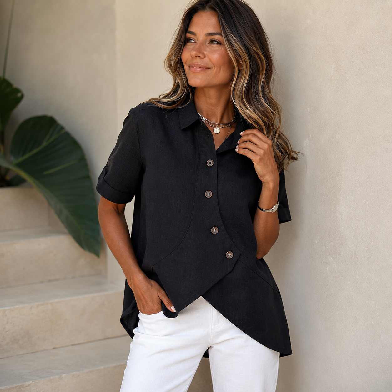 Women’s Asymmetric Button Front Blouse