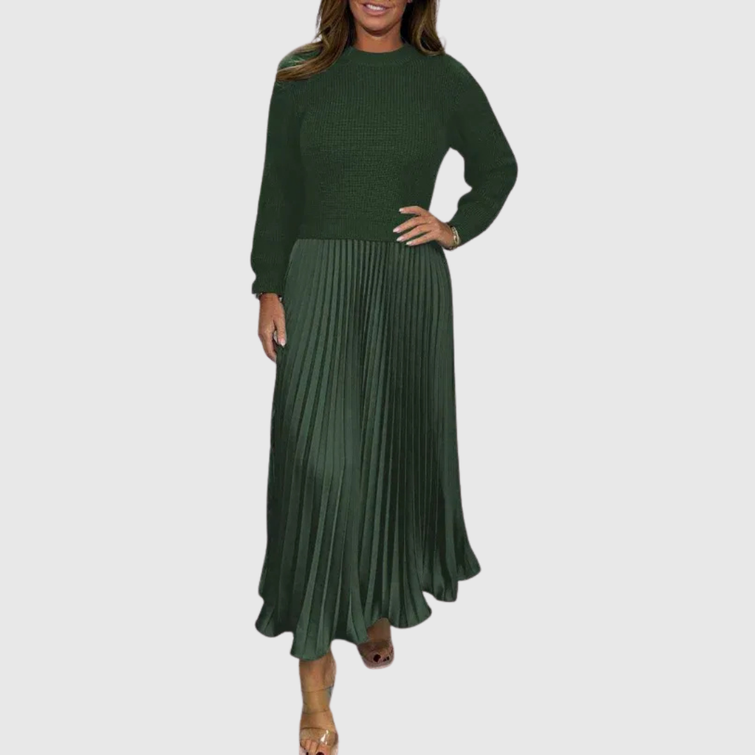Women’s Two Piece Pleated Maxi Dress And Sweater Set