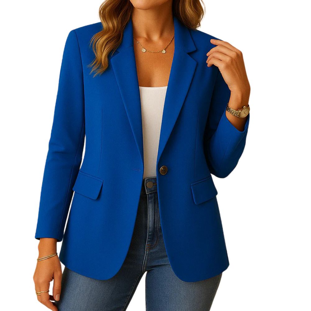 Womens Stretch Blazer with Notched Lapel and Single-Button Closure, Machine Washable