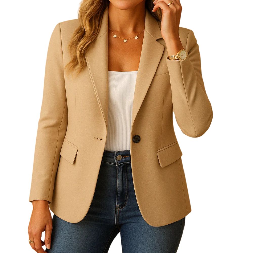Womens Stretch Blazer with Notched Lapel and Single-Button Closure, Machine Washable