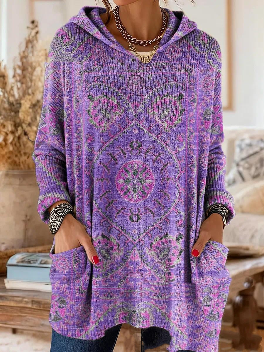 Women’s Retro Ethnic Print Hooded Tunic