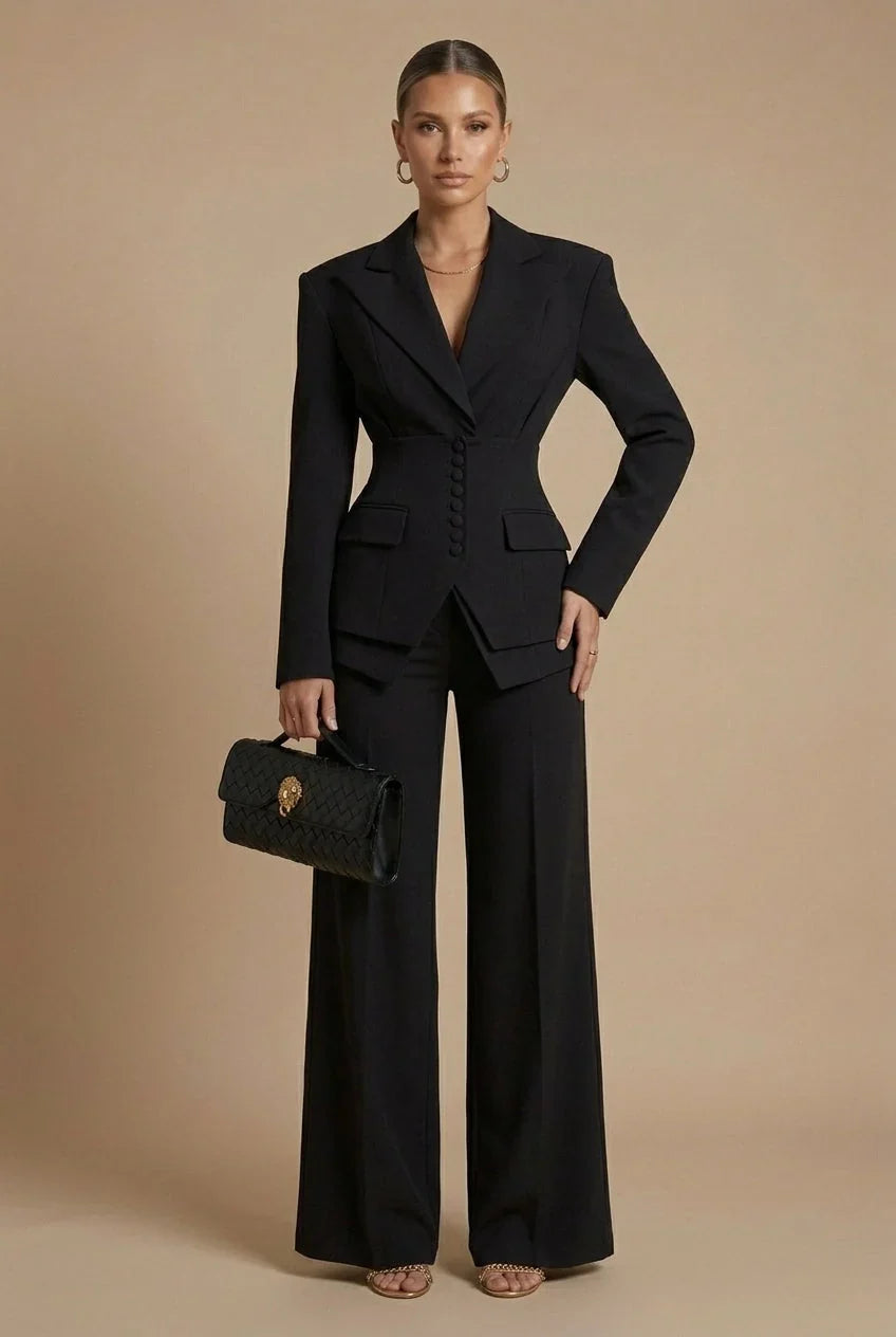 Women's Tailored Blazer and Wide-Leg Trousers | Elegant Formal Pant Suit Set