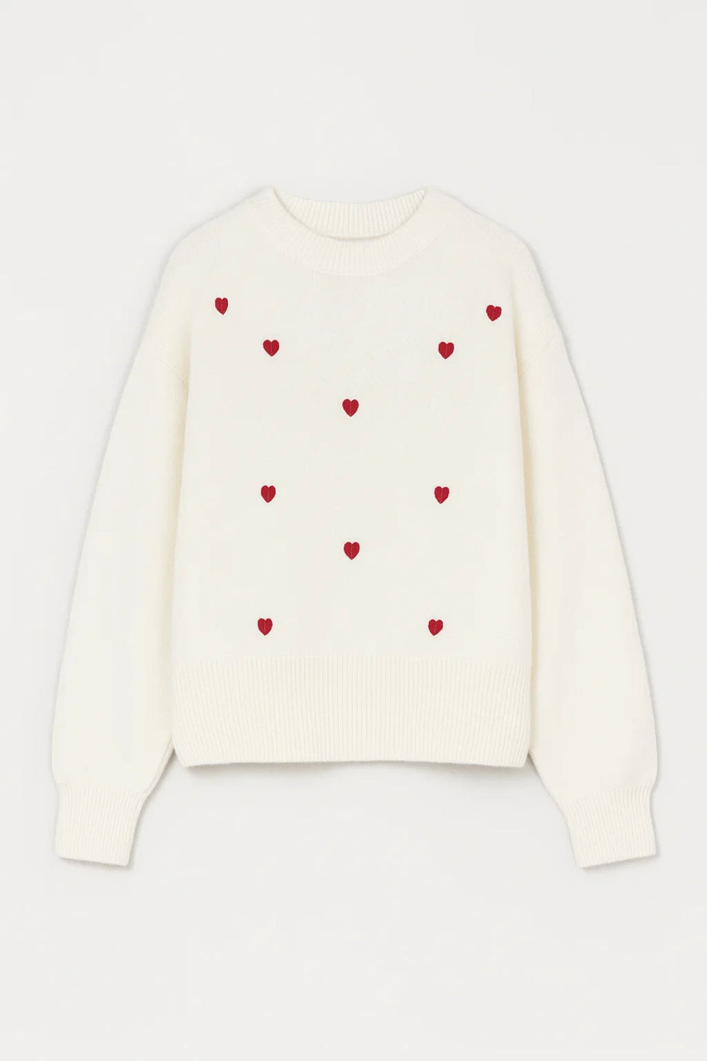 Women’s White Heart Pattern Crewneck Sweater