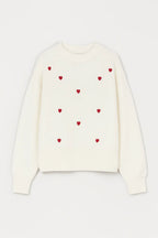 Women’s White Heart Pattern Crewneck Sweater