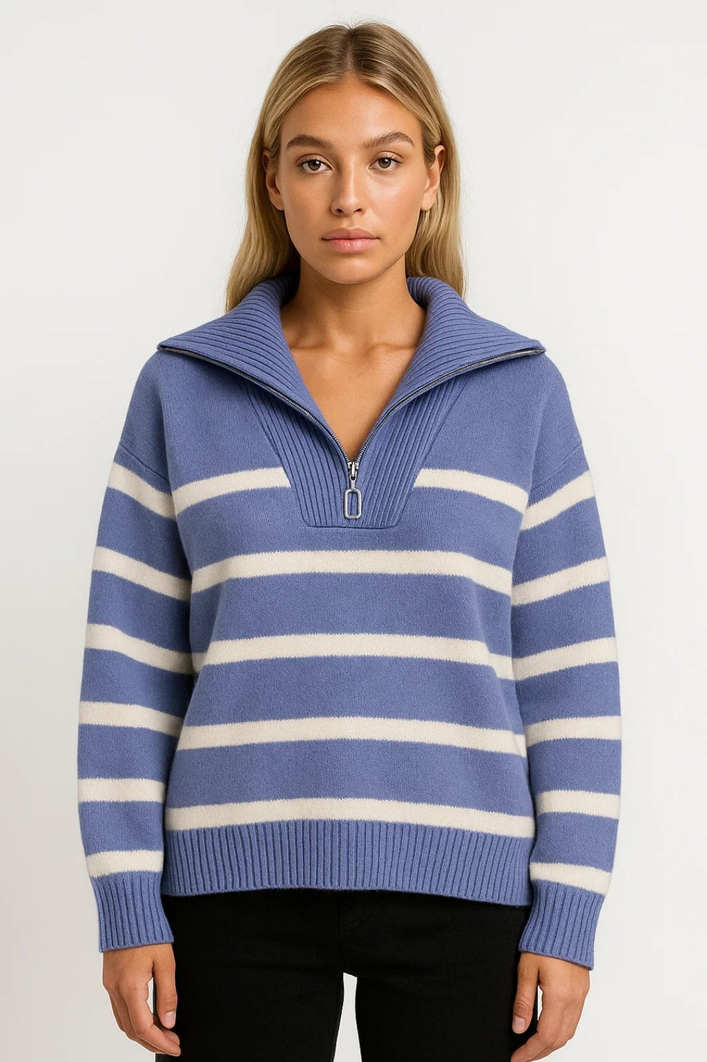 Women’s Half Zip Striped Knit Sweater