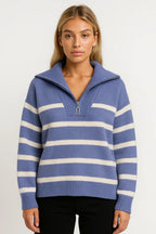 Women’s Half Zip Striped Knit Sweater
