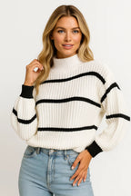 Women’s Ribbed Striped Mock Neck Sweater