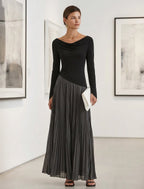 Women's Minimalist Two-Tone Color-Block Maxi Dress With Drape Neckline