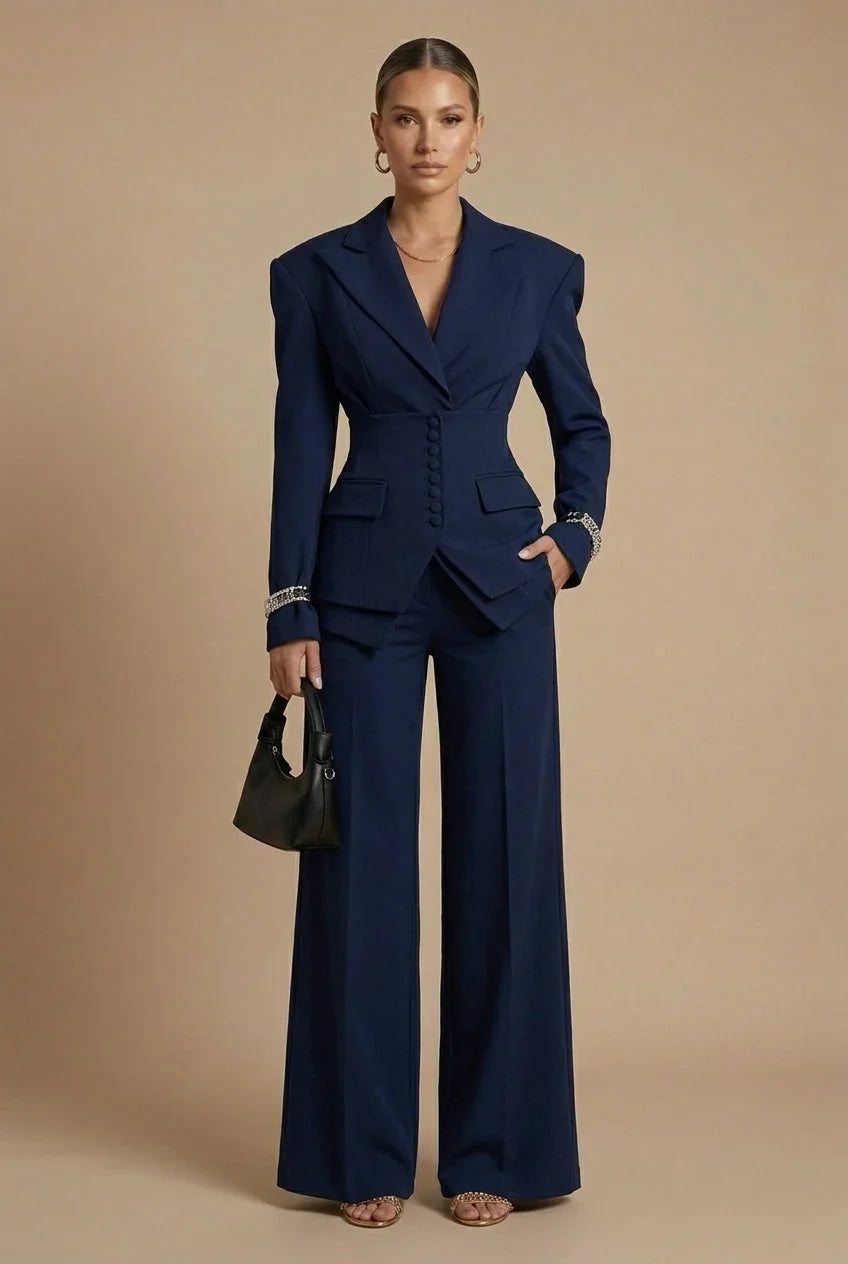 Women's Tailored Blazer and Wide-Leg Trousers | Elegant Formal Pant Suit Set