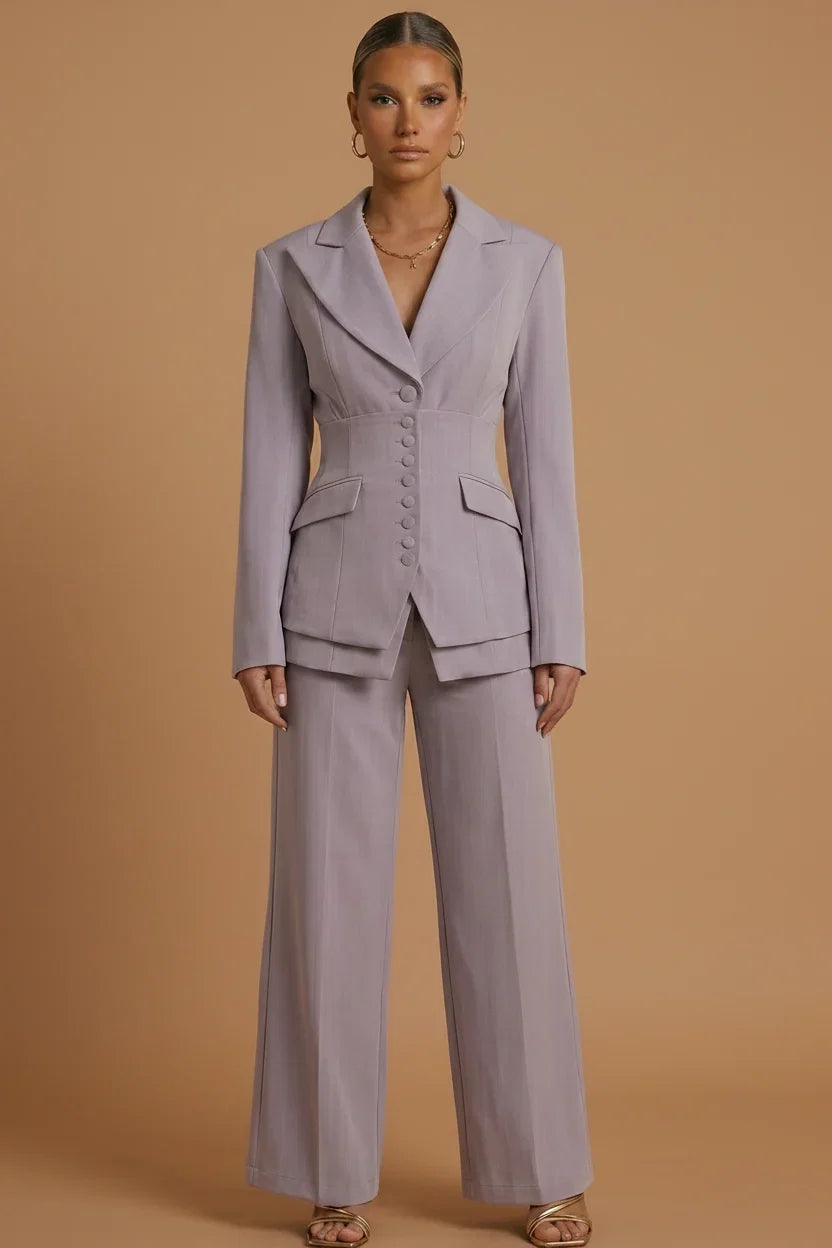 Women's Tailored Blazer and Wide-Leg Trousers | Elegant Formal Pant Suit Set
