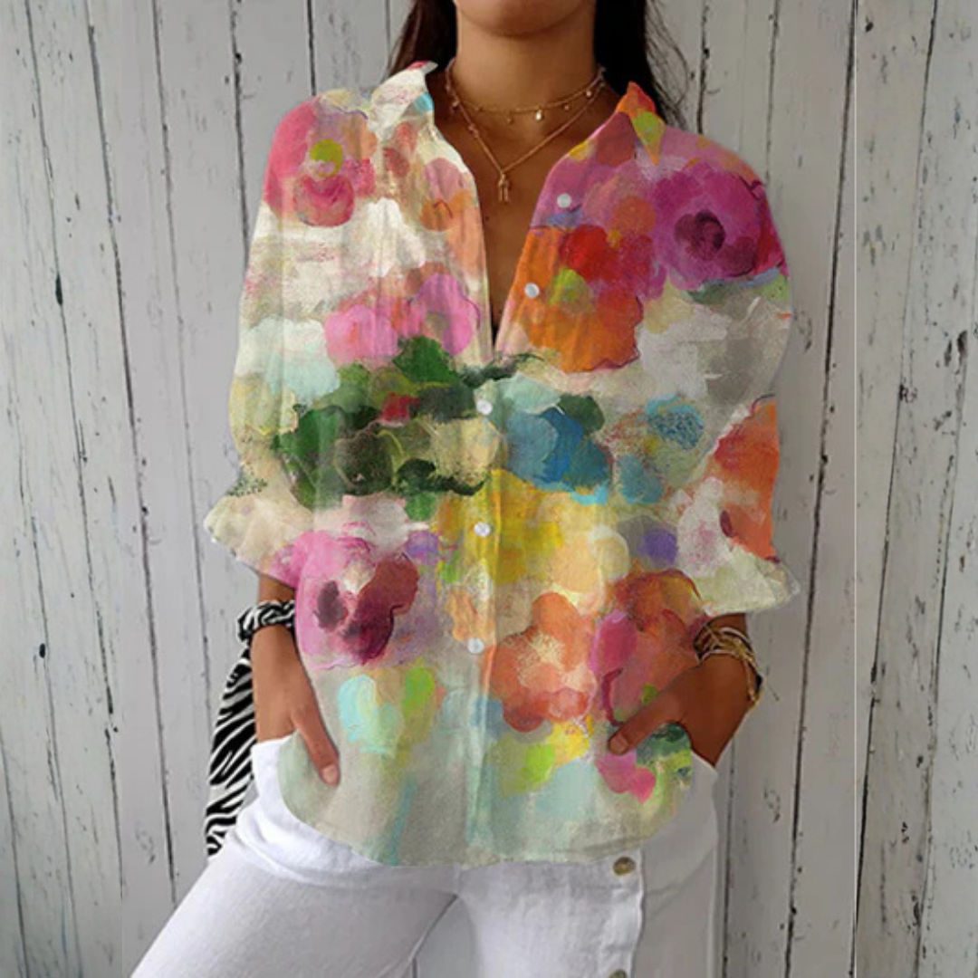 Women’s Watercolor Print Flowy Blouse