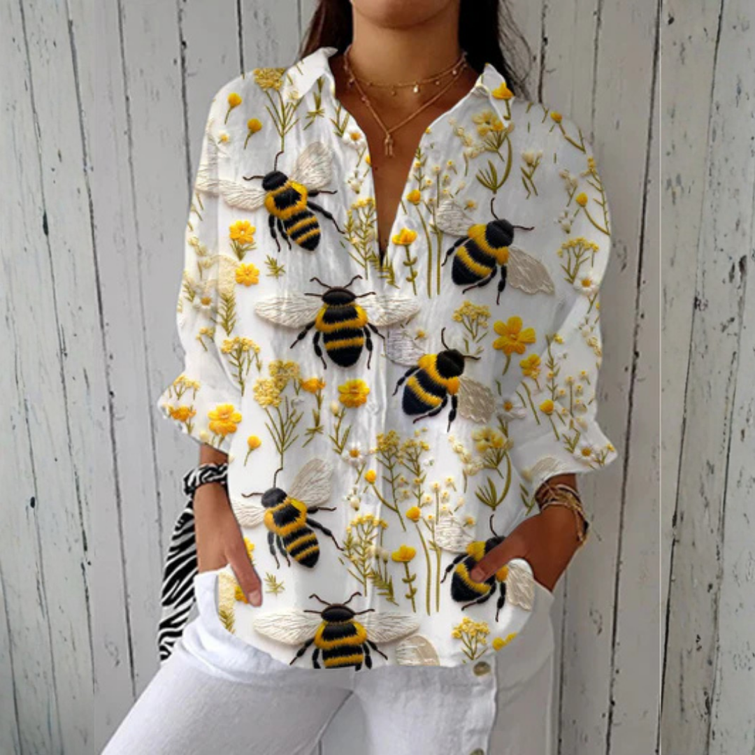 Women’s Golden Bee Print Dressy Blouse
