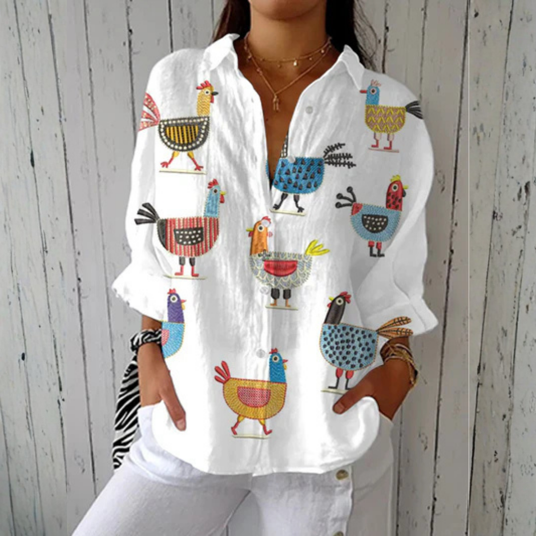 Women’s Playful Hen Print Blouse