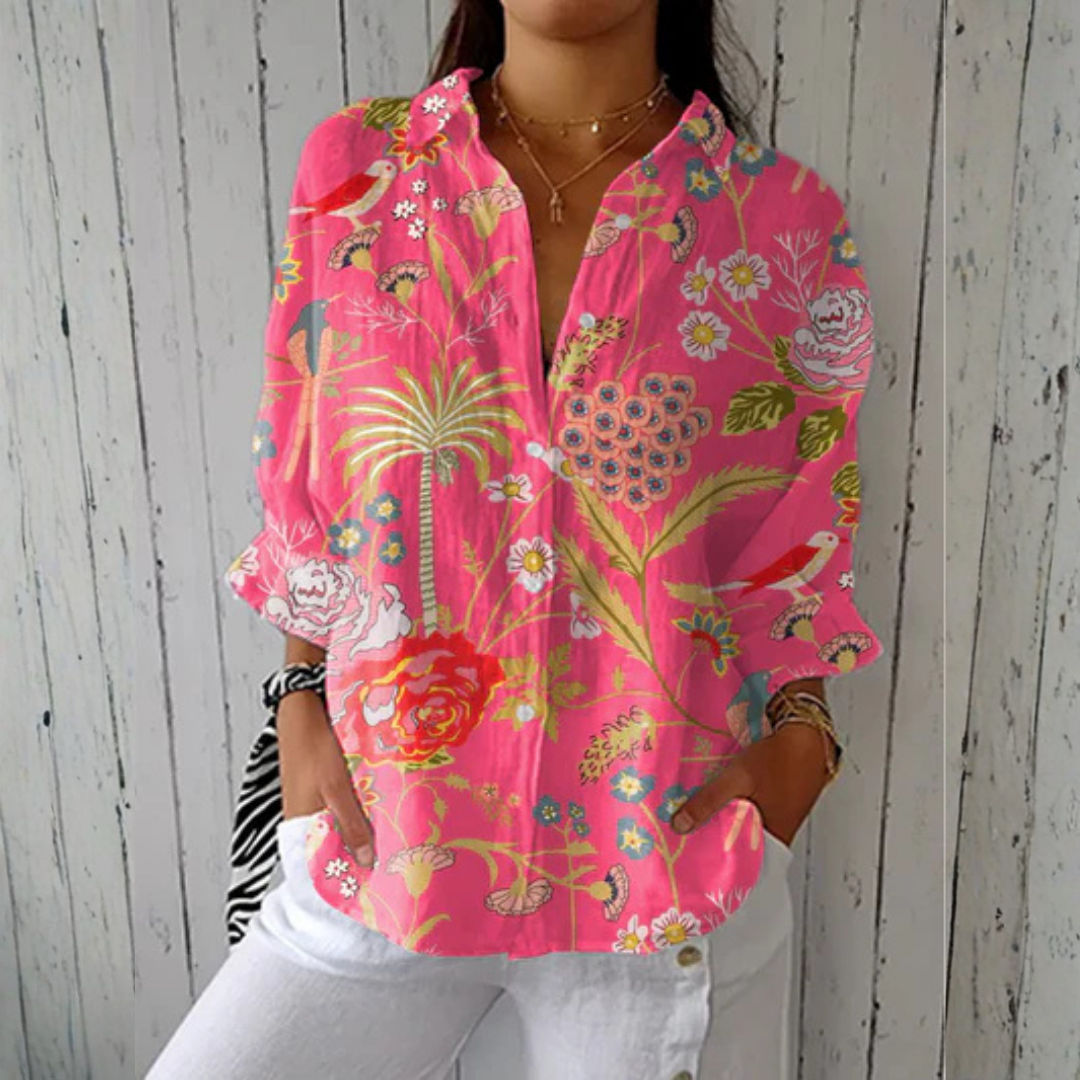 Women’s Summer Tropical Floral Print Blouse