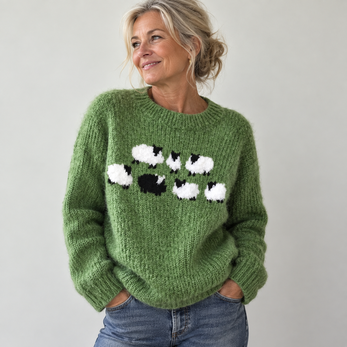Green Cute Sheep Sweater