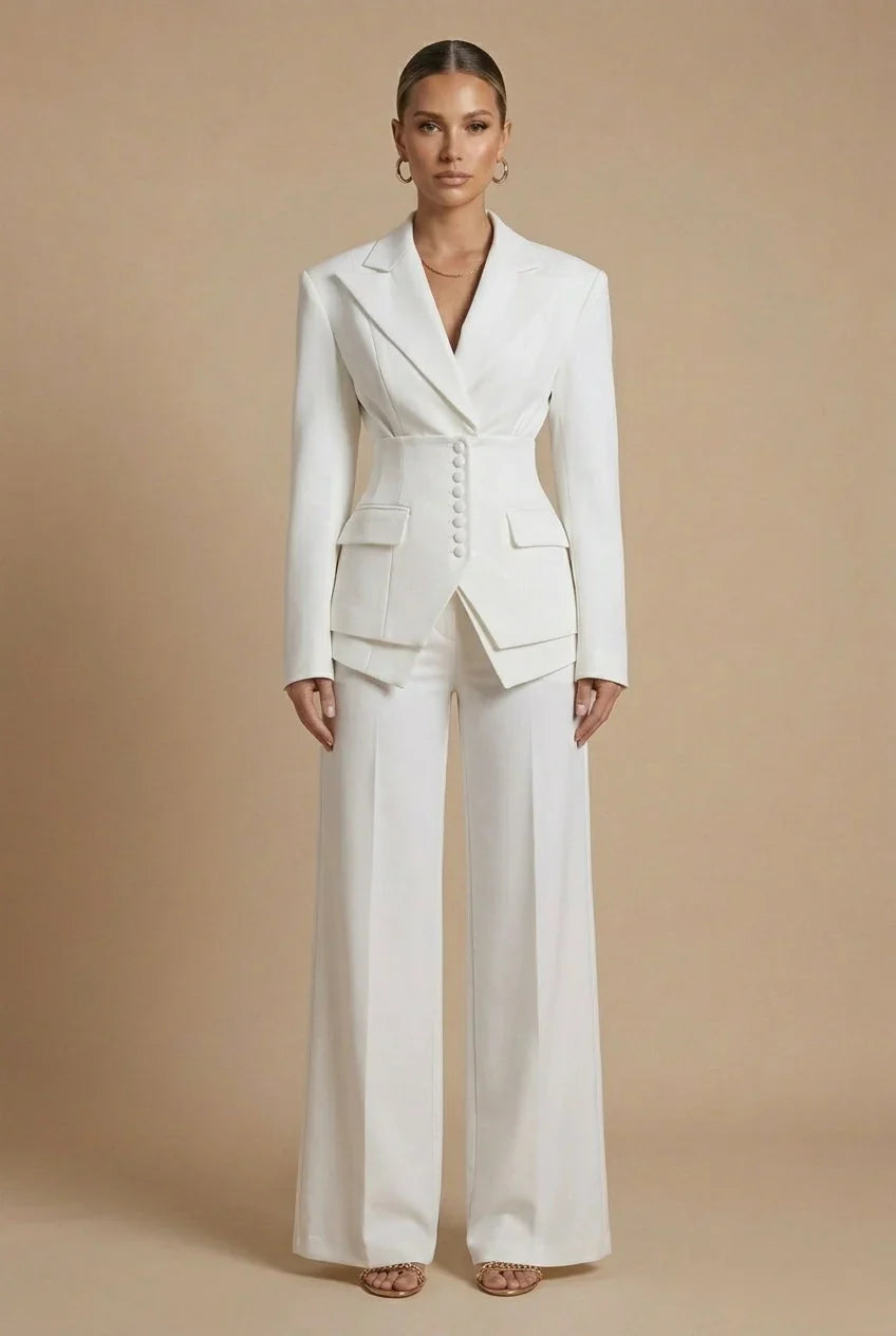Women's Tailored Blazer and Wide-Leg Trousers | Elegant Formal Pant Suit Set
