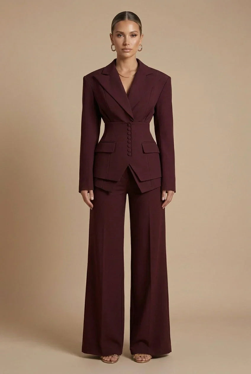 Women's Tailored Blazer and Wide-Leg Trousers | Elegant Formal Pant Suit Set