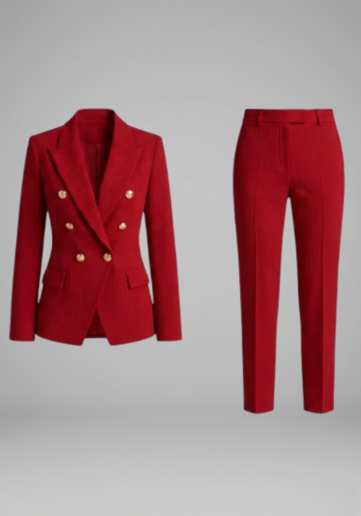 Women's Double-Breasted Blazer Set with Buttons for Office Wear