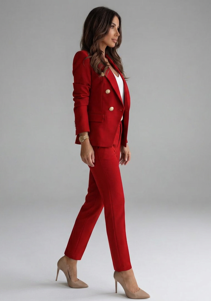 Women's Double-Breasted Blazer Set with Buttons for Office Wear