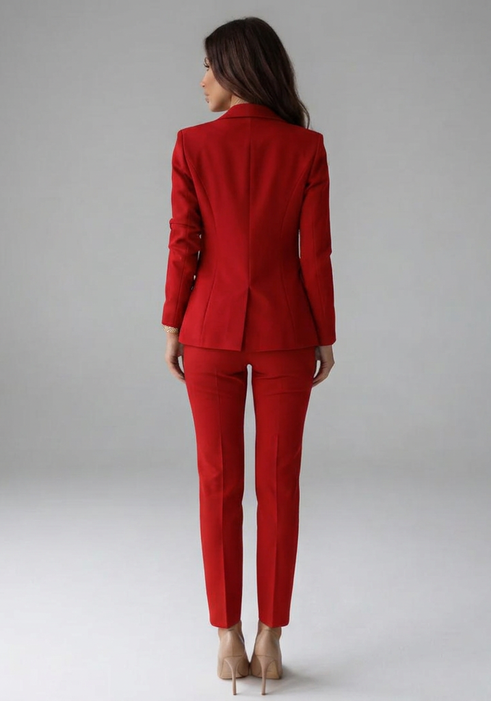 Women's Double-Breasted Blazer Set with Buttons for Office Wear