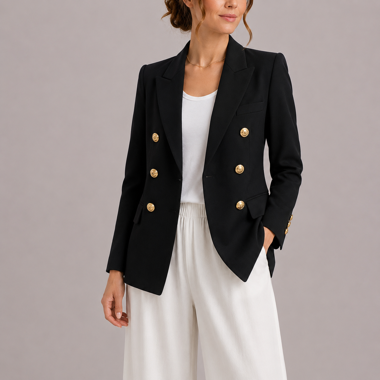 Women's Double Breasted Gold Button Blazer