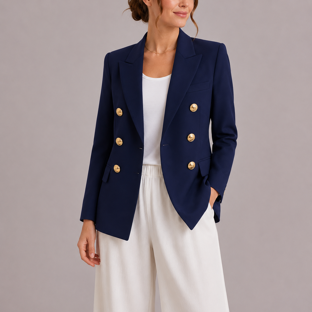 Women's Double Breasted Gold Button Blazer
