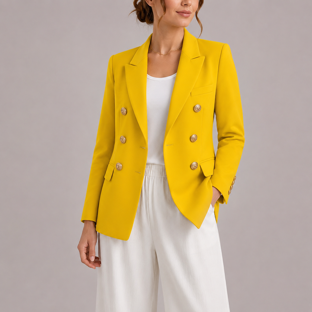 Women's Double Breasted Gold Button Blazer