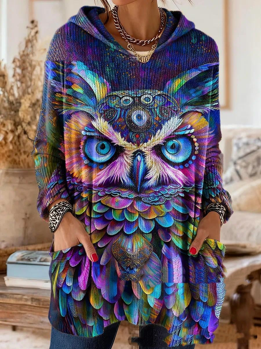 Women’s Retro Ethnic Print Hooded Tunic