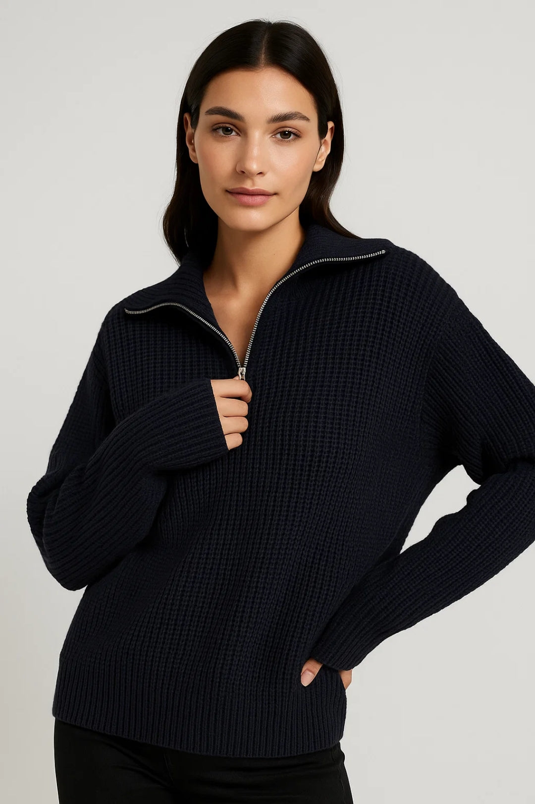 Women’s Waffle-Knit Zip-Collar Sweater