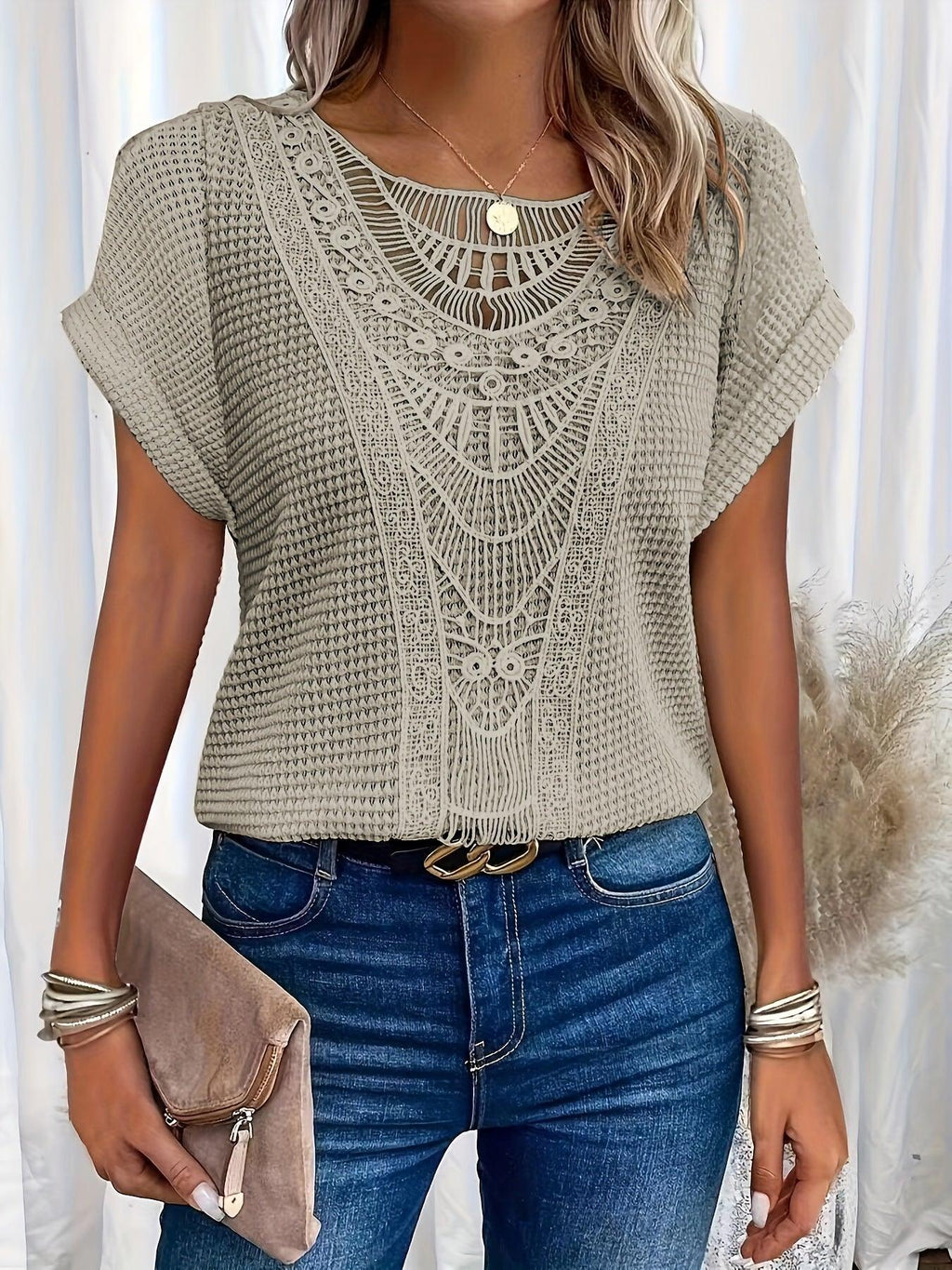 Women’s Embroidered Ruffle V Neck Top