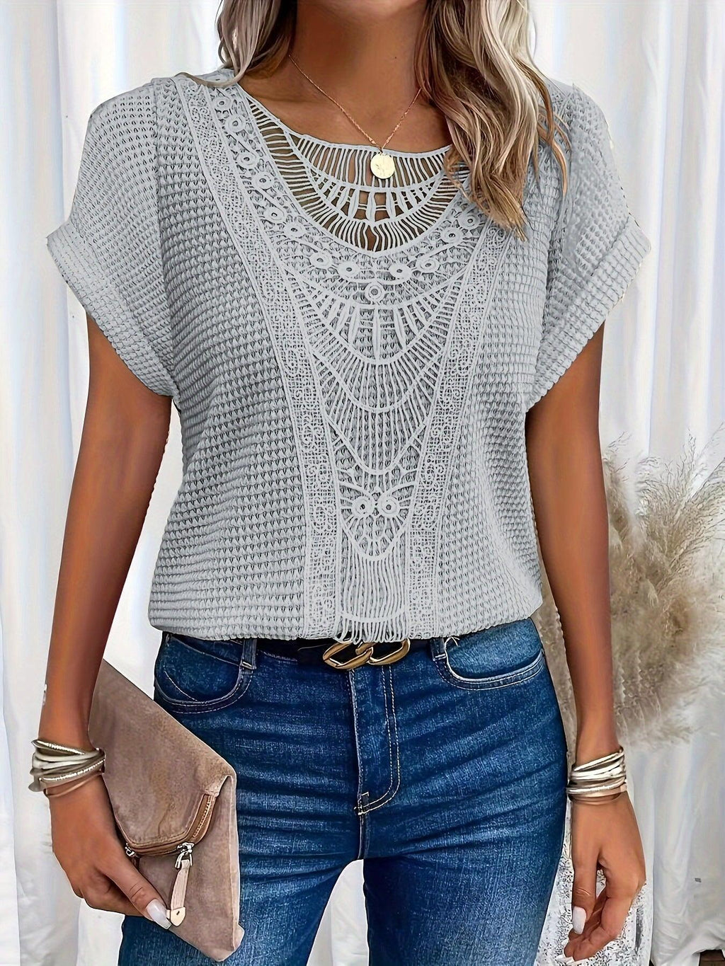 Women’s Embroidered Ruffle V Neck Top