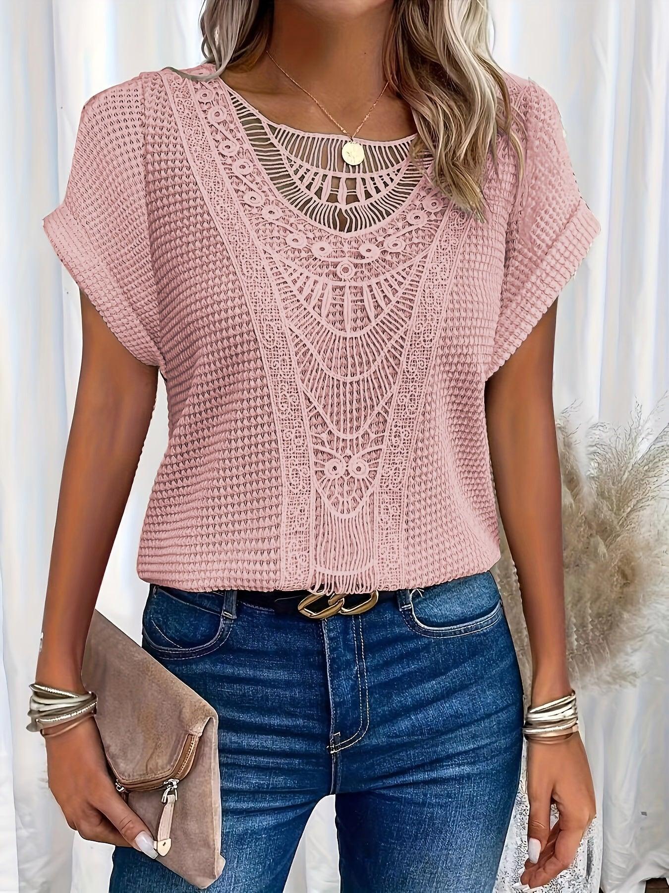 Women’s Embroidered Ruffle V Neck Top